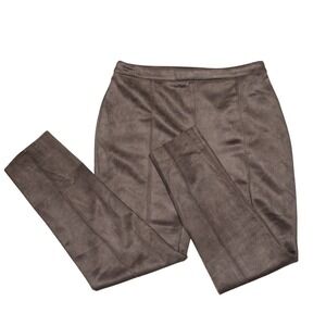Vince Camuto Faux Suede Pull On Ankle Pants Womens M Brown Slim Stretch